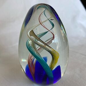 Vintage Handmade Multicolored Swirl Art Glass Paperweight Red Green Blue Yellow